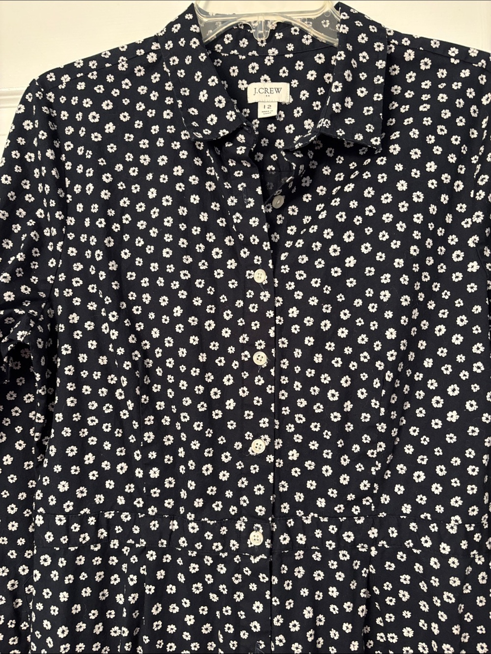 J. Crew Navy Blue Floral Midi Shirt Dress EUC 12 - Picture 8 of 14